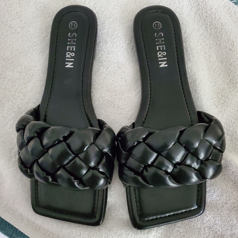 Shein Black Square Toe Sandles